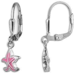Boucles D'oreilles Etoile de Mer Argent 925 9*8mm Email Rose Pendant 25mm