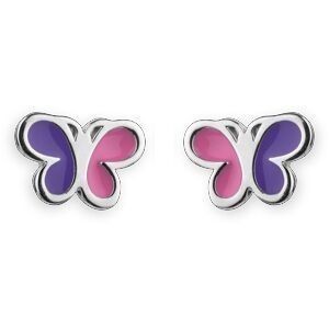 Boucles D'oreilles Papillon Argent 925 8.5*6.5mm Email Rose Violet