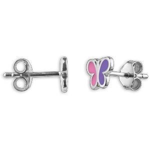 Boucles D'oreilles Papillon Argent 925 8.5*6.5mm Email Rose Violet