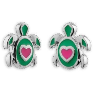 Boucles D'oreilles Tortue Argent 925 7.5*7.5mm Email Vert Rose
