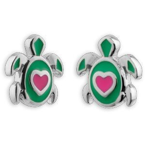 Boucles D'oreilles Tortue Argent 925 7.5*7.5mm Email Vert Rose