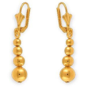Boucles D'oreilles Plaqué Or Pendant 40mm Boules 4 à 8mm
