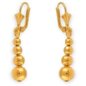 Boucles D'oreilles Plaqué Or Pendant 40mm Boules 4 à 8mm