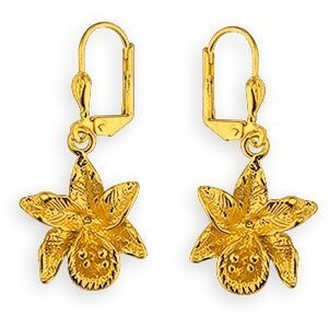 Boucles D'oreilles Plaqué Or Pendant 38mm Orchidée 15mm