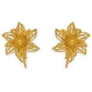 Boucles D'oreilles Plaqué Or Pendant 22mm Fleur 21mm
