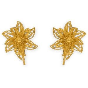 Boucles D'oreilles Plaqué Or Pendant 22mm Fleur 21mm