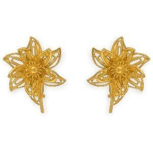 Boucles D'oreilles Plaqué Or Pendant 22mm Fleur 21mm