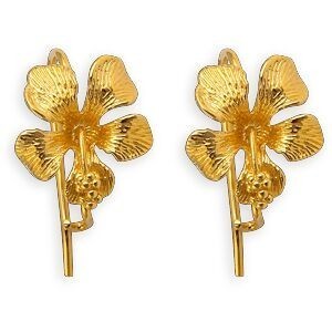 Boucles D'oreilles Plaqué Or Pendant 17mm Hibiscus 15mm