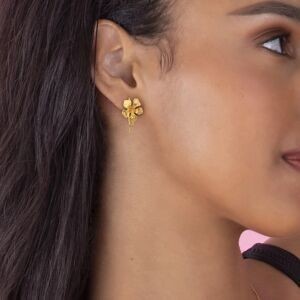 Boucles D'oreilles Plaqué Or Pendant 17mm Hibiscus 15mm