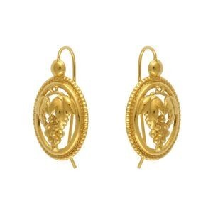 Boucles D'oreilles Plaqué Or Pendant 27mm Vigne Cerclée 16*24mm