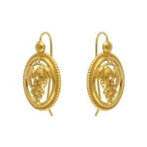 Boucles D'oreilles Plaqué Or Pendant 27mm Vigne Cerclée 16*24mm