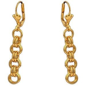 Boucles D'oreilles Plaqué Or Pendant 60mm Maille Jaseron 6mm
