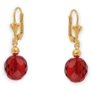 Boucles D'oreilles Plaqué Or  Pendant 37mm Au Total Cristal Grenat 12mm