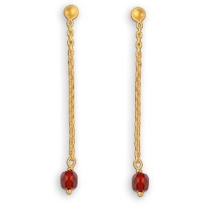 Boucles D'oreilles Plaqué Or Pendant 53mm Cristal Grenat 5mm