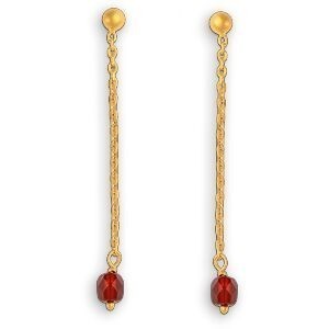 Boucles D'oreilles Plaqué Or Pendant 53mm Cristal Grenat 5mm