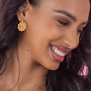Boucles D'oreilles Plaqué Or Pendant 34mm Hibiscus 24mm
