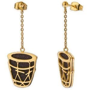 Boucles D'oreilles Acier Bicolore Gwoka Noir 16*19mm Pendant 46mm