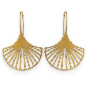 Boucles D'oreilles Acier Jaune Pendant Motif Eventail 30*40mm