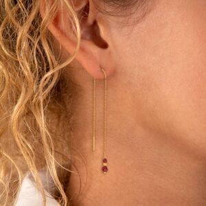 Boucles D'oreilles Or 750 Pendant 100mm Cristal Grenat 4  à 6mm Boule 2mm
