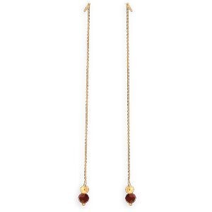 Boucles D'oreilles Or 375 Pendant 80mm Cristal Grenat 4mm Boule 3mm