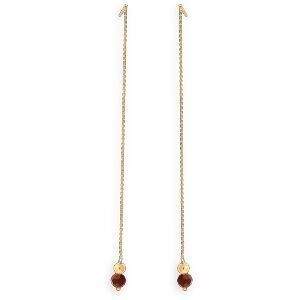 Boucles D'oreilles Or 375 Pendant 80mm Cristal Grenat 4mm Boule 3mm