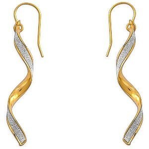 Boucles D'oreilles Or 375 Tourbillon Bicolore Pendant 50mm