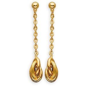 Boucles D'oreilles Or 375 Pendant 32mm Nœud Forçat Antillais 6mm
