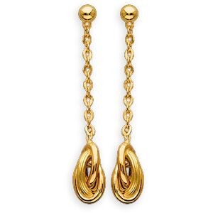 Boucles D'oreilles Or 375 Pendant 32mm Nœud Forçat Antillais 6mm