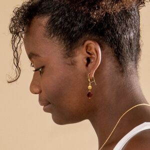 Boucles D'oreilles Or 375 Pendant 30mm Boule 4mm Cristal Grenat 8mm