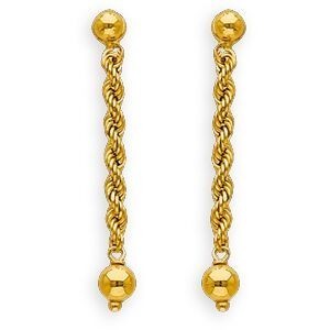 Boucles D'oreilles Or 375 Pendant 30mm Maille Corde 2.2mm Boule 3mm