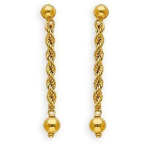 Boucles D'oreilles Or 375 Pendant 30mm Maille Corde 2.2mm Boule 3mm