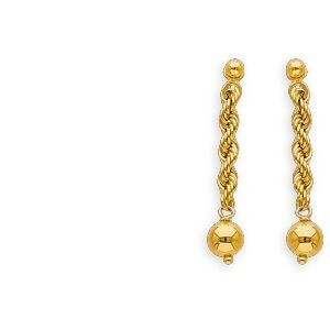 Boucles D'oreilles Or 375 Pendant 30mm Maille Corde 3.2mm Boule 5mm