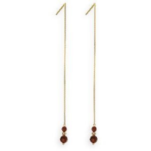 Boucles D'oreilles Or 375 Pendant 100mm Cristal Grenat 4  à 6mm Boule 2mm