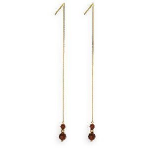 Boucles D'oreilles Or 375 Pendant 100mm Cristal Grenat 4  à 6mm Boule 2mm