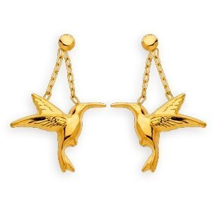 Boucles D'oreilles Or 750 Pendant 25mm Colibri 17*14mm