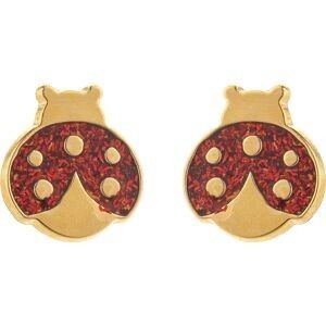Boucles D'oreilles Coccinelle Email Rouge 5*5mm Or 750  Fermeture Vis