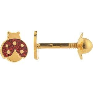 Boucles D'oreilles Coccinelle Email Rouge 5*5mm Or 750  Fermeture Vis