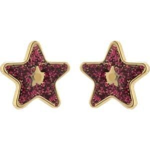 Boucles D'oreilles Etoile Email Rouge 5mm Or 750 Fermeture Vis