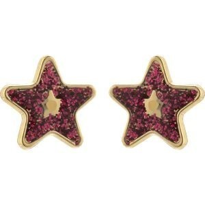 Boucles D'oreilles Etoile Email Rouge 5mm Or 750 Fermeture Vis