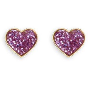 Boucles D'oreilles Or 375 Cœur Rose Pailleté 5mm Fermeture Vis