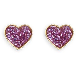 Boucles D'oreilles Or 375 Cœur Rose Pailleté 5mm Fermeture Vis