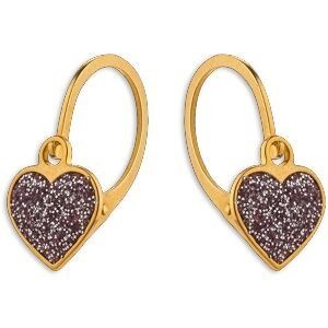 Boucles D'oreilles Pendant 14mm Cœur Pailleté 6.5mm Or 750