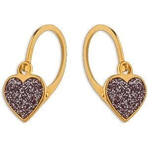 Boucles D'oreilles Pendant 14mm Cœur Pailleté 6.5mm Or 750