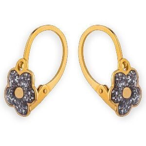 Boucles D'oreilles Pendant 14mm Fleur Pailletée 6.5mm Or 750