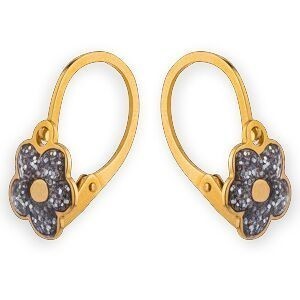 Boucles D'oreilles Pendant 14mm Fleur Pailletée 6.5mm Or 750