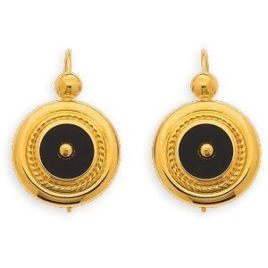 Boucles D'oreilles Or 375 Pendant 22mm Onyx 14mm