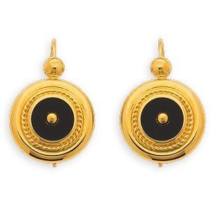 Boucles D'oreilles Or 375 Pendant 22mm Onyx 14mm