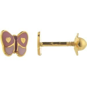 Boucles D'oreilles Or 375 Papillon Email Rose 6*4mm Fermeture Vis