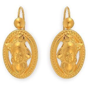 Boucles D'oreilles Or 375 Tête Antillaise Cerclée Ovale 7*20mm Pendant 30mm