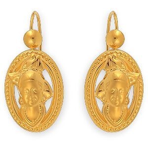 Boucles D'oreilles Or 375 Tête Antillaise Cerclée Ovale 7*20mm Pendant 30mm